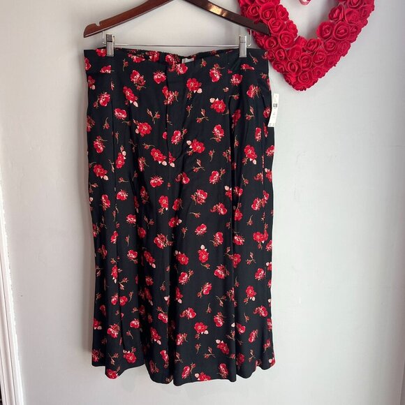 Maeve Anthro Pleated A-Line Culottes Womens PETITE XL Floral Black - Picture 1 of 12